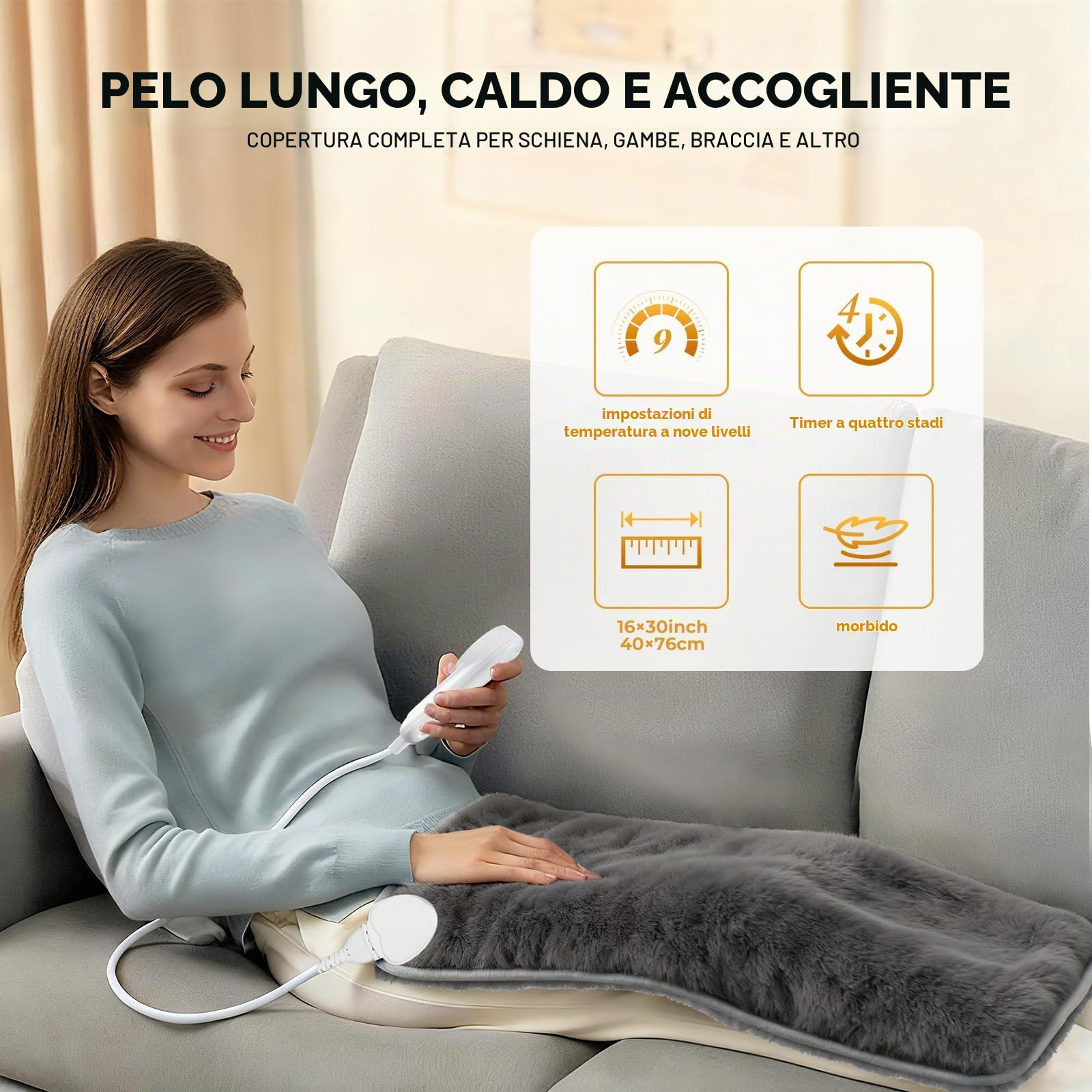 Termoforo Elettrico,Coperta Riscaldante Elettrica,Termoforo Lombare Cervicale Spalle Schiena Addome,Heating Pad con Spegnimento Automatico,Tappetino Riscaldante Lavabile Lavatrice 40 * 76