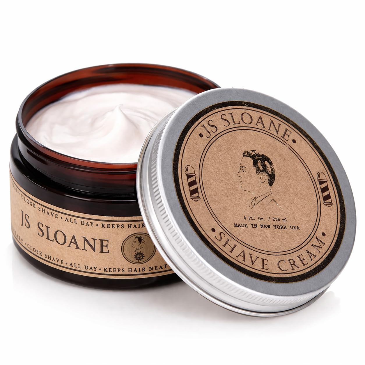 JS Sloane Superior Hold Men’s Pomade, Water-Based, Wax, Hard (4.6 fl oz (118 ml)) | 直接塗るタイプ・きめ細かい濃厚テクスチャー｜なめらかな剃り心地｜肌を保護・摩擦を抑える｜カモミール・パンテノール配合｜敏感肌・乾燥肌に｜アメリカ製