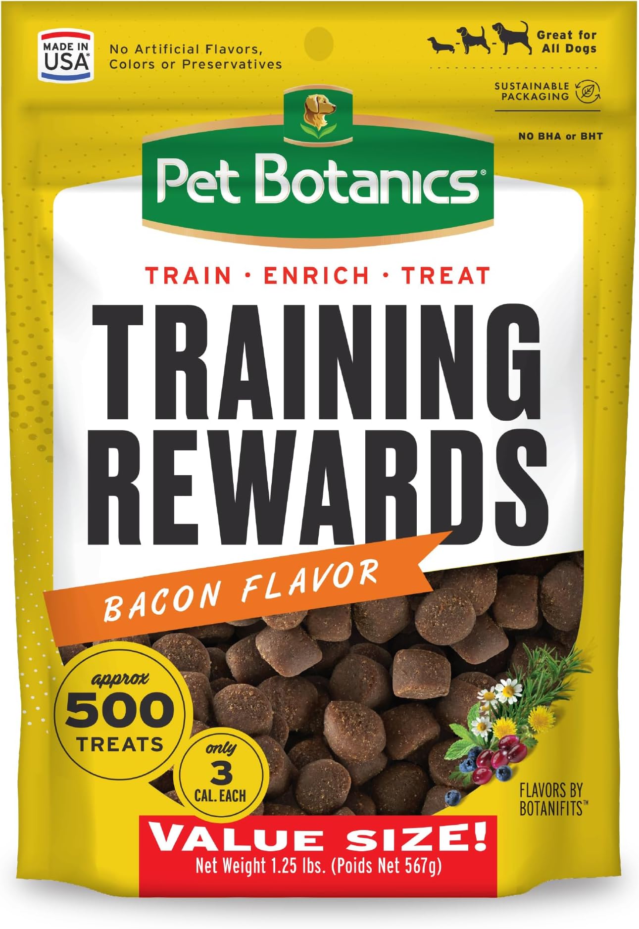 Cardinal Laboratories Botanic Training Rewards Treats for Dogs, Bacon, 20-Ounce