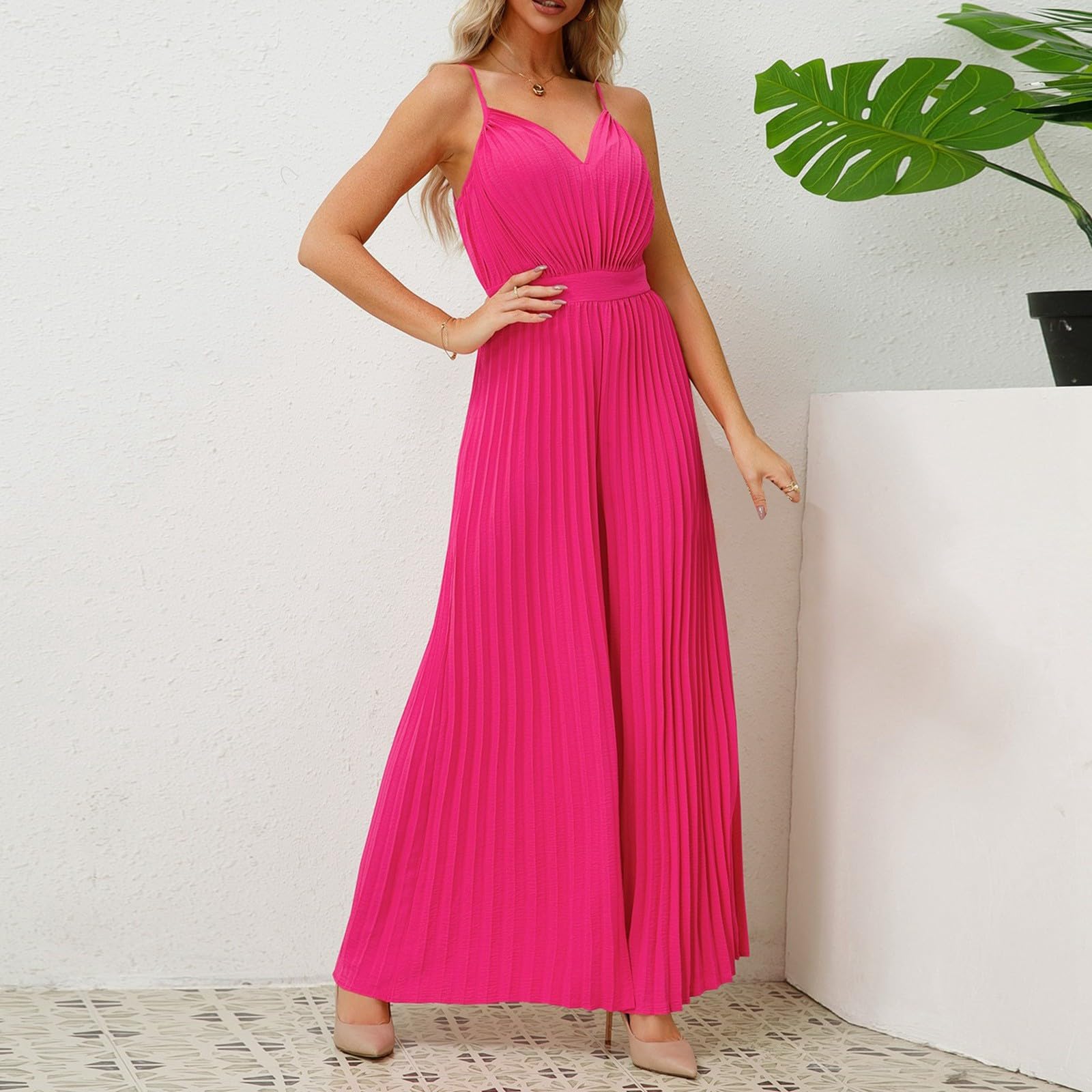 Jumpsuit Damen Elegant, Lang Overall Damen Sommer, Große Größen Ärmellos Einteiler Outfit Frauen Komplett, Romper Playsuit Kostüm, Hosenanzug Damen Hochzeit Sexy Retro Jumpsuit Hochzeitsgast Damen
