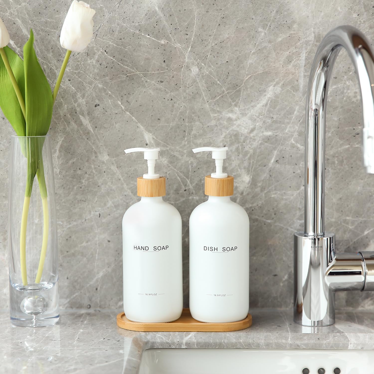 Kitchen Soap Dispenser Set, Hand and Dish Soap Dispenser for Kitchen Sink (White) - Image 7