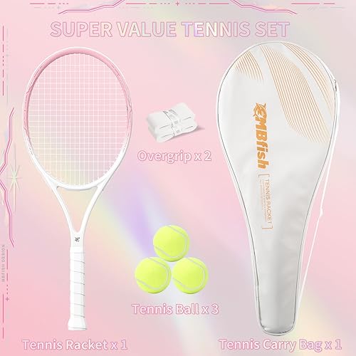 Miniatura 5 de Raqueta de tenis  Juego de raqueta de tenis con mango cómodo, raqueta de tenis de 27 pulgadas para adultos, la serie Natural incluye 3 pelotas de
