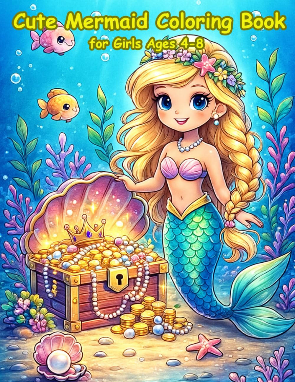 Cute Mermaid Coloring Book for Girls Ages 4-8: 40 Fun and Easy Coloring Pages with Cute Ocean Adventures