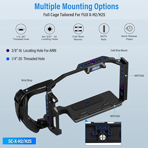 Miniatura 2 de SIRUI X-H2 X-H2S - Jaula para cámara con correa para muñeca, carcasa de aluminio para FUJIFILM X-H2X-H2S con riel NATO, placa QR para Arca, zapata
