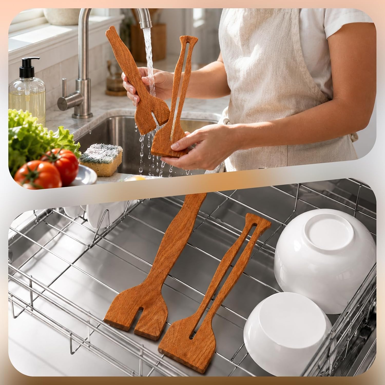 New Model Beech Wood Meat Masher, Handheld Shredder Utensil, Detachable 2-in-1 Design for Kitchen Mashed Hamburger Ground Beef Potato Vegetable Puree