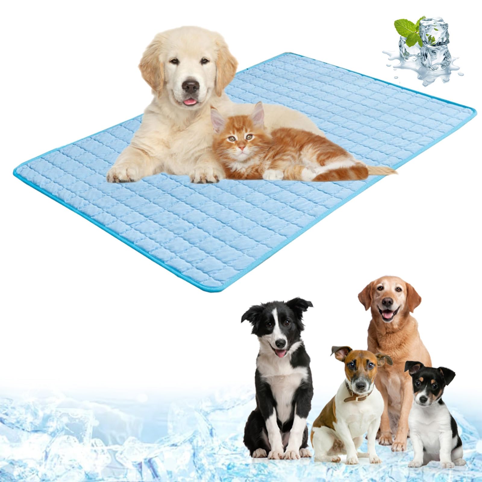 Eznaobo Dog Cooling Mat Durable Pet Cool Mat for Dogs Cats,Non Toxic Gel Self Cooling Pad for Large Dogs in Hot Summer, Washable Ice Silk Pet Cool Pad,Tear-Resistant Non-Slip Waterproof (blue, XL)