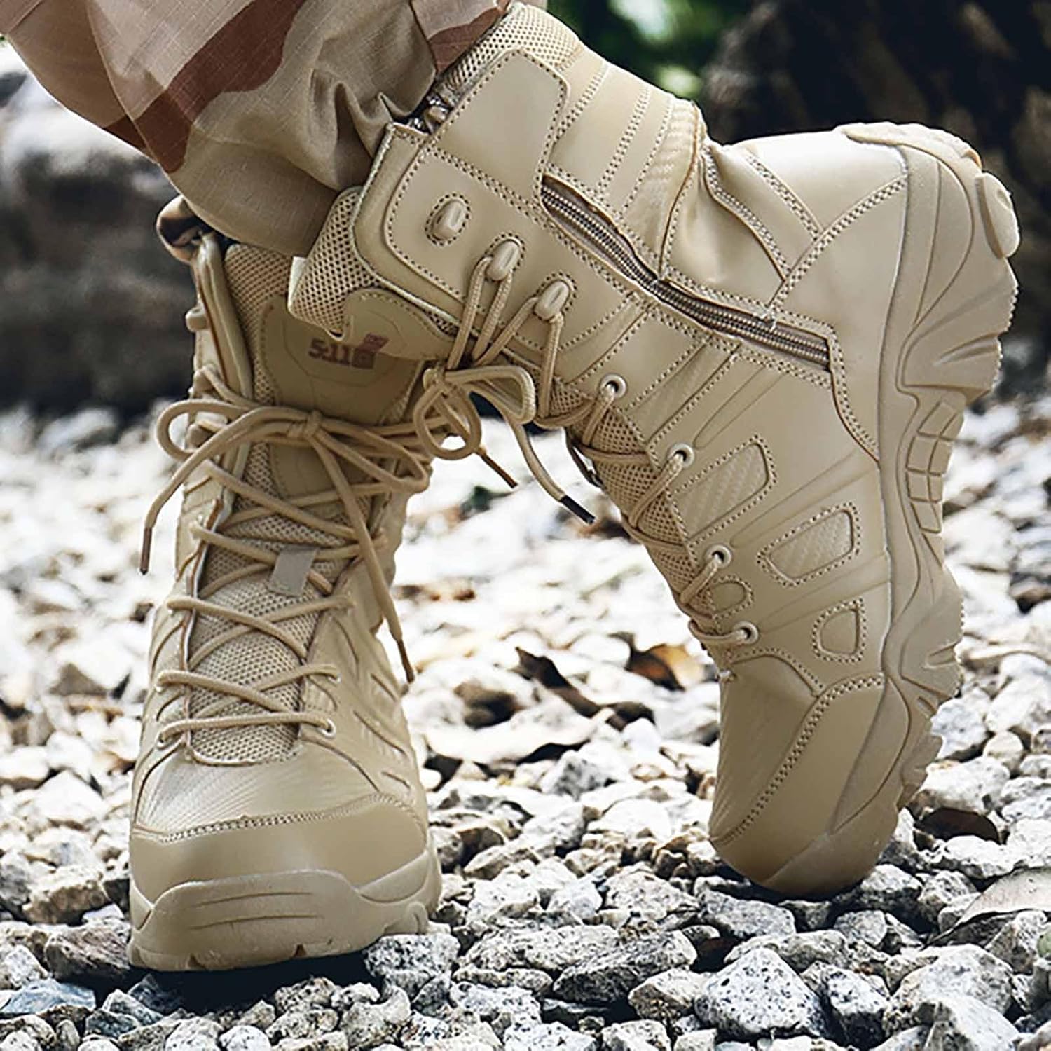 NVBHOF Men’s Tactical Combat Boots, Comfortable Lightweight Men's Tactical Work Boots, Waterproof Desert Combat Outdoor Boots, for Hunting Hiking Walking Boots (Color : Brown, Size : 8.5)