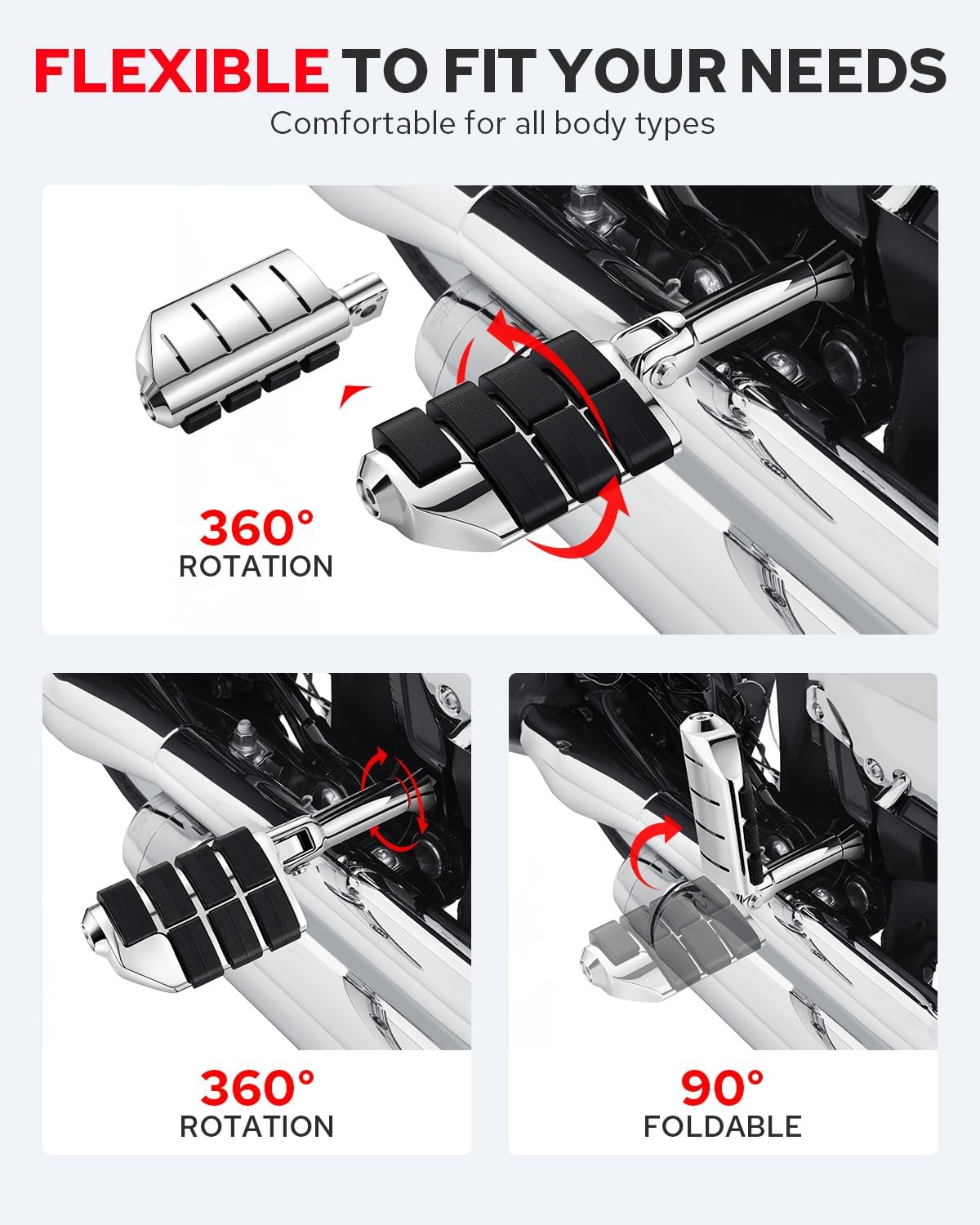 Benlari Passenger Foot Pegs Footpegs Footrest with Support Mounting Kit Stainless Steel Fit for Harley Davidson Softail 2018-2024 (Chrome)