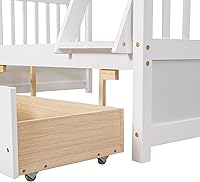 Vista 130 de Harper & Bright Designs Litera de tamaño matrimonial sobre matrimonial con 3 cajones, litera de madera maciza con almacenamiento y riel