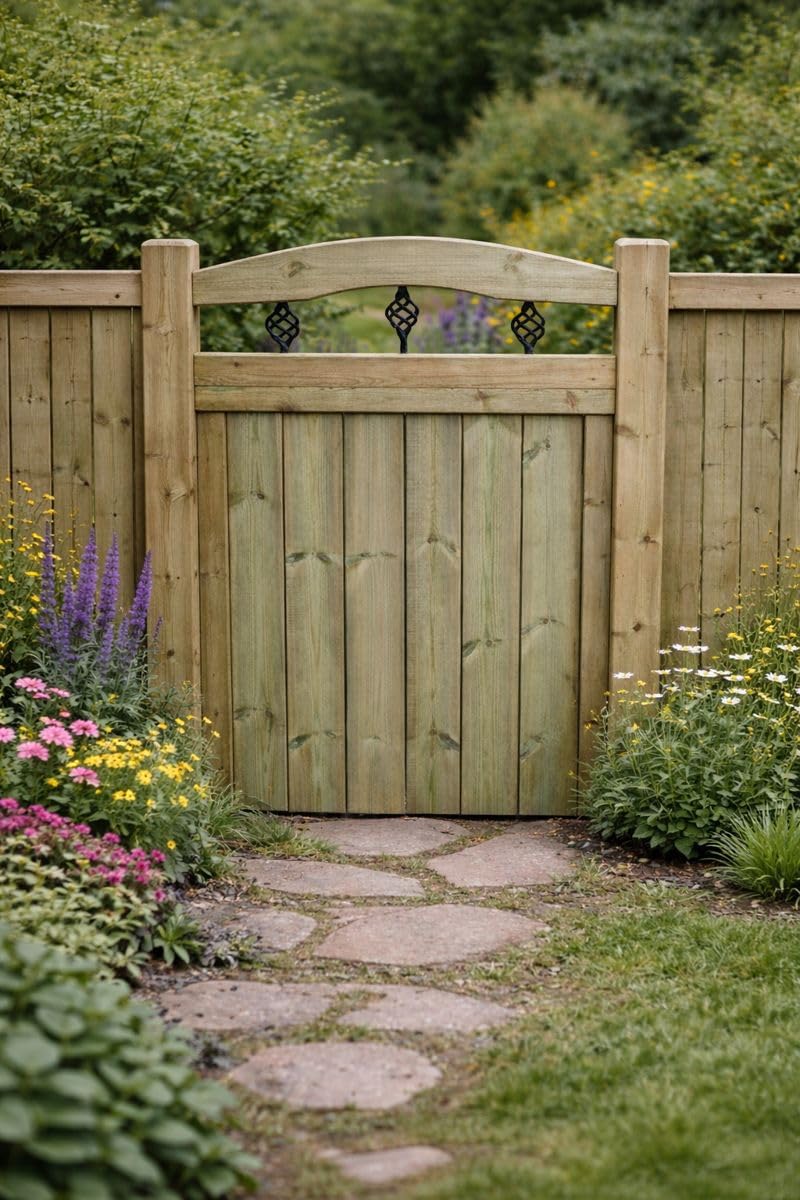 Md Carpentry Workshop Green Wooden Garden Dome Gate Pedestrian Gate Wooden Pressure Treated 3Ft 90Cm (90 Cms High X 83 Cms Wide X 5 Cms Deep)