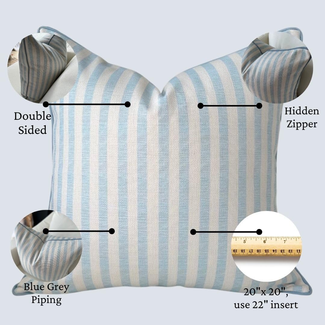 Throw Pillow for Home Harvey Seersucker Style Pillow Cover Coastal Grandmillennial Pillow Cover 20" x 20" Grandmillennial Home Decor Coastal Home Decor