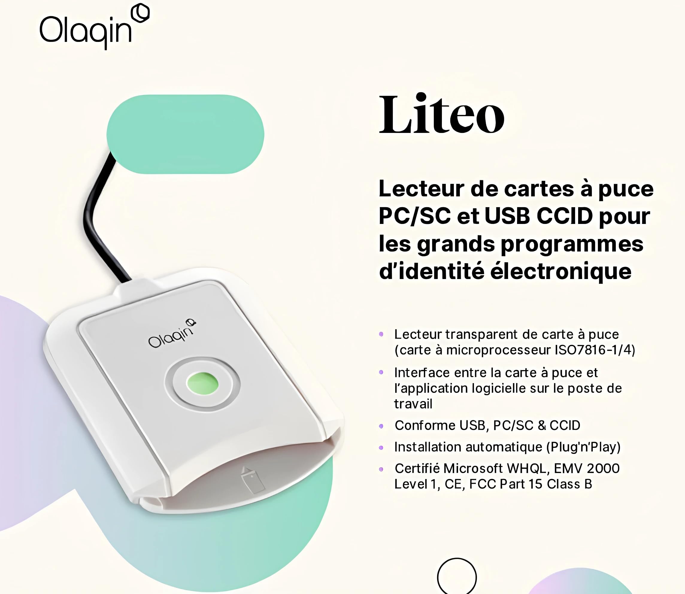 Lecteur de Carte Vitale Monofente Fixe LITEO Plug and Play USB A