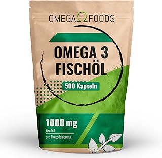 Omega 3 Fischöl Kapseln – 500 Kapseln Hochdosiert – 1000mg Fischöl und 350mg Omega3 Fettsäuren Pro Kapsel im 500er Sparpaket
