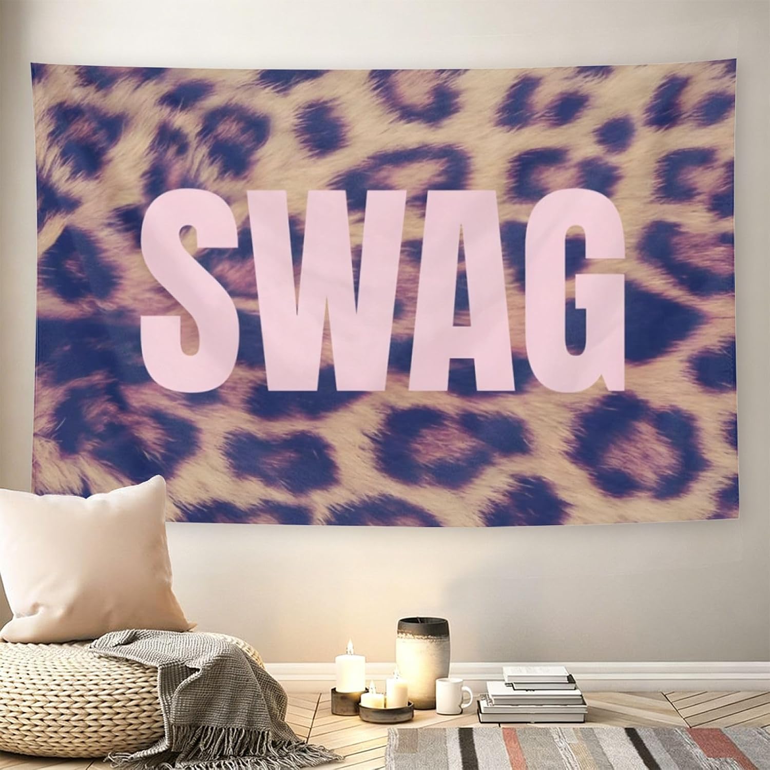 SWAG Slogan Tapestry Leopard Y2K Street Wall Hanging Deco For Bedroom Dorm