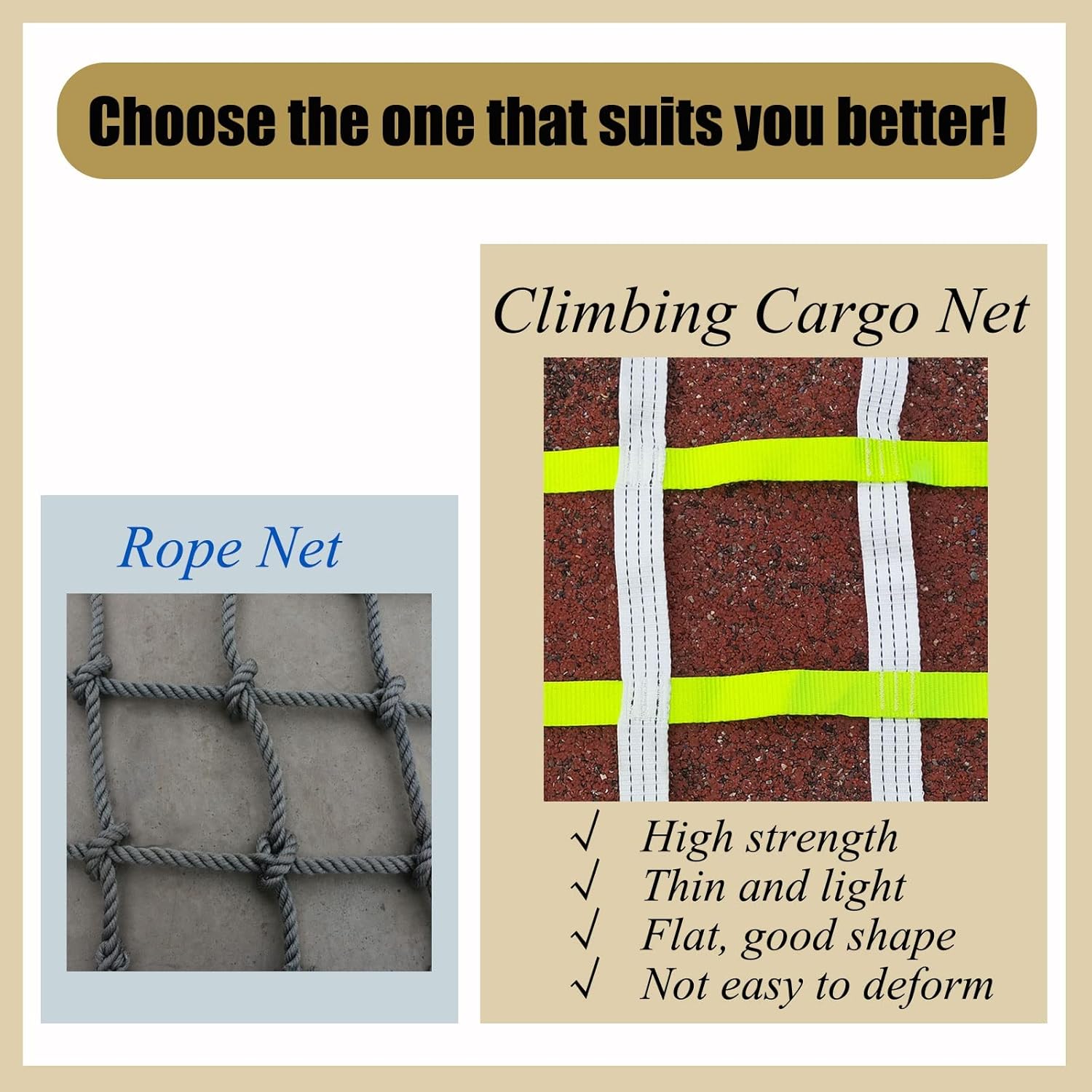Climbing Cargo Net for Playground,Heavy Duty Climbing Net,Ladder Swing Set Jungle Gym Treehouse Swings Ninja Course Jungle Gyms Climbing Net Play Ground Equiptment Netting,Polyester