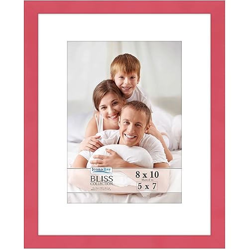 Icona Bay - 8x10 Red Picture Frame with Removable Mat for 5x7 Photo - Modern Style Engineered Wood Frame - Table Top or Wall Mount - Bliss Collection