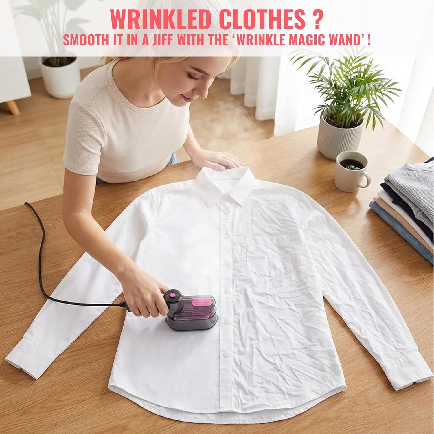 Travel Clothes Steamer, 2-in-1 Portable Steamer + Mini Iron, 1000W Heat in 9s, Foldable Handle, 180° Rotating Head, 8ft Cord, Compact Handheld Garment Steamer for Home & Travel