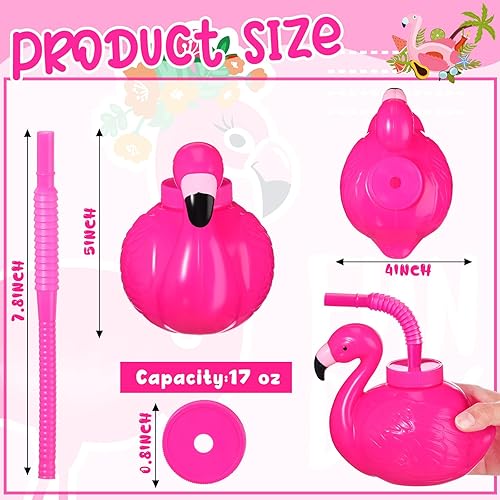 Miniatura 2 de Lallisa Paquete de 12 tazas de flamenco de 17 onzas con pajitas y tapas para decoraciones hawaianas Luau de plástico tropical, playa, verano, para