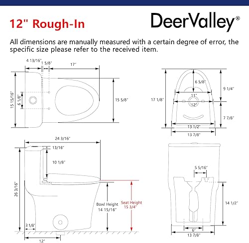 Miniatura 9 de DeerValley Inodoro compacto de una pieza alargado, inodoro moderno con asiento de cierre suave de cerámica brillante para espacio de baño pequeño