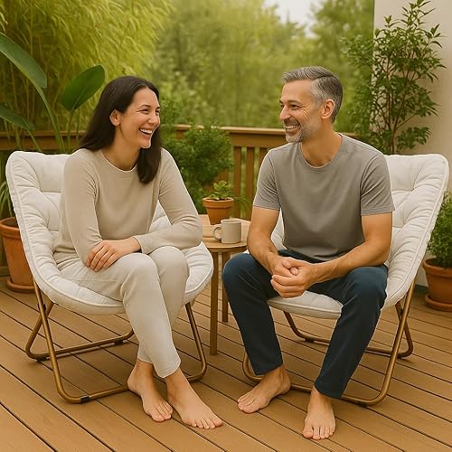 Miniatura 110 de Magshion Silla platillo plegable con otomana para adultos, cómodo asiento de lectura, asiento de piel sintética con marco de metal acolchado grueso