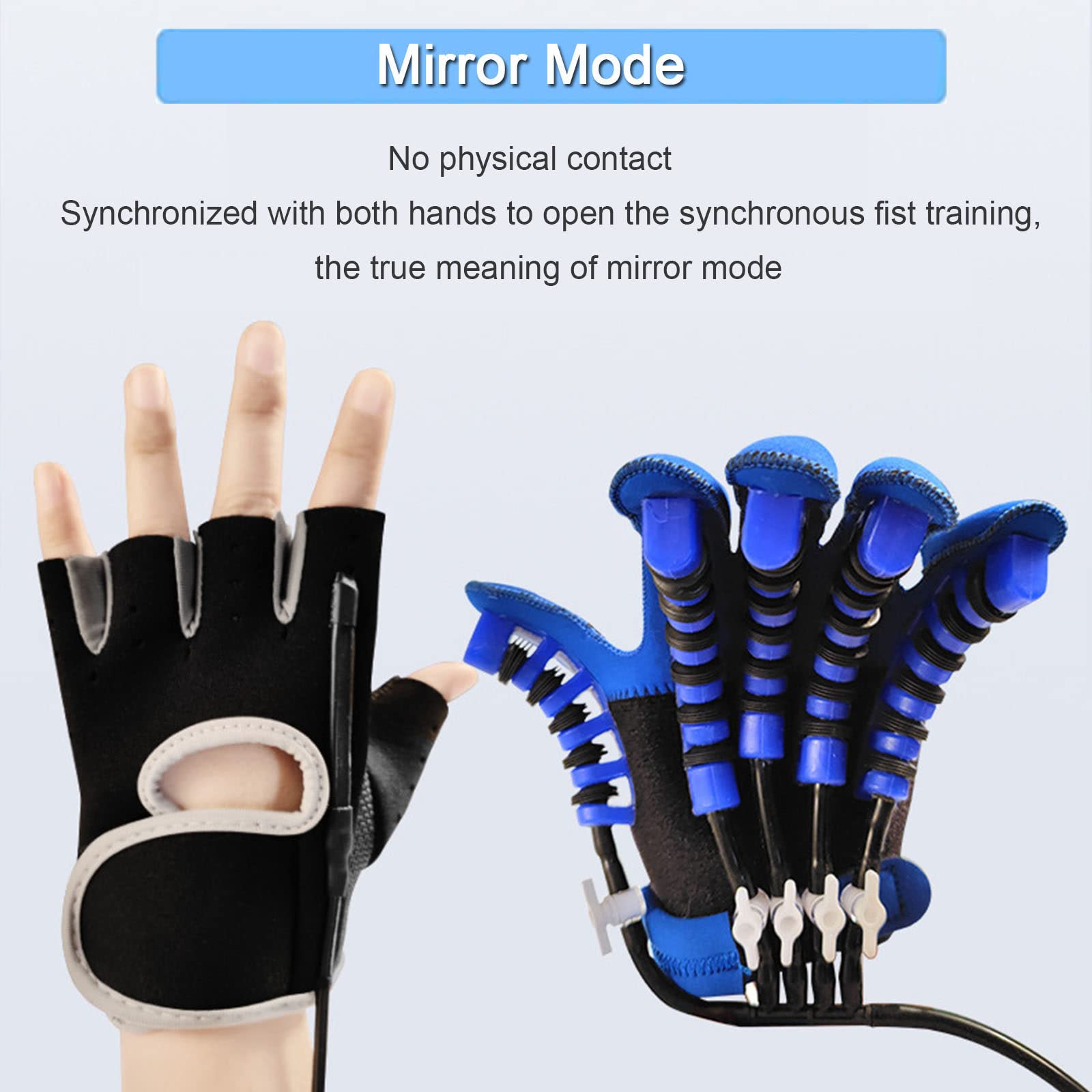 Hemiplegia Finger Rehabilitation Trainer Rękawice, trening palców, ortoza palca, funkcjonalna szyna ręczna dla pacjentów z udarem, niebieski,Right-XL