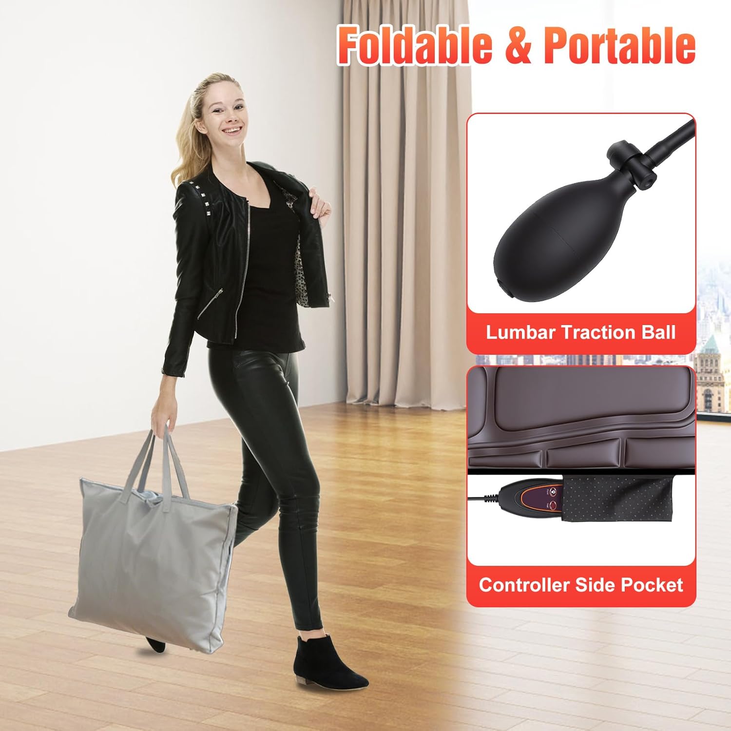 Full Body Massage Mat with Heat, 12 Vibration Nodes Massage Chair Pad with 3 Heating Levels, Multifunctional Full Body PU Seat Back Massager with Head Lumbar Foot Massage Pillow for Home Office