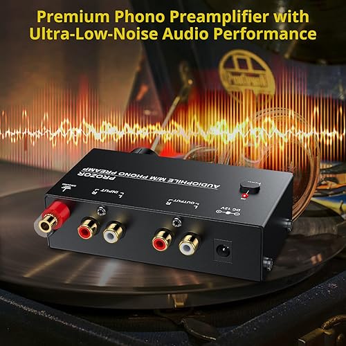 Miniatura 4 de PROZOR Preamplificador para tocadiscos Audiófilo MM Preamplificador de teléfono con controles de volumen de nivel con entrada RCA, interfaces de