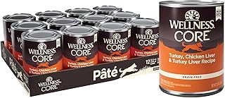 Wellness CORE Pate Adult Canned Wet Dog Food, Grain Free, Natural, Turkey and Chicken Recipe, 12.5 oz, Pack of 12 Cans