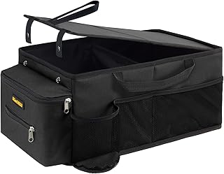 Car Seat Organizer-Car Organizer Front Seat Back Seat,Car Organizers and Storage,Passenger Seat Organizer with Lid Tissue Box Cup Holder & 7 Mesh Pockets, Road Trip Essentials for Kids