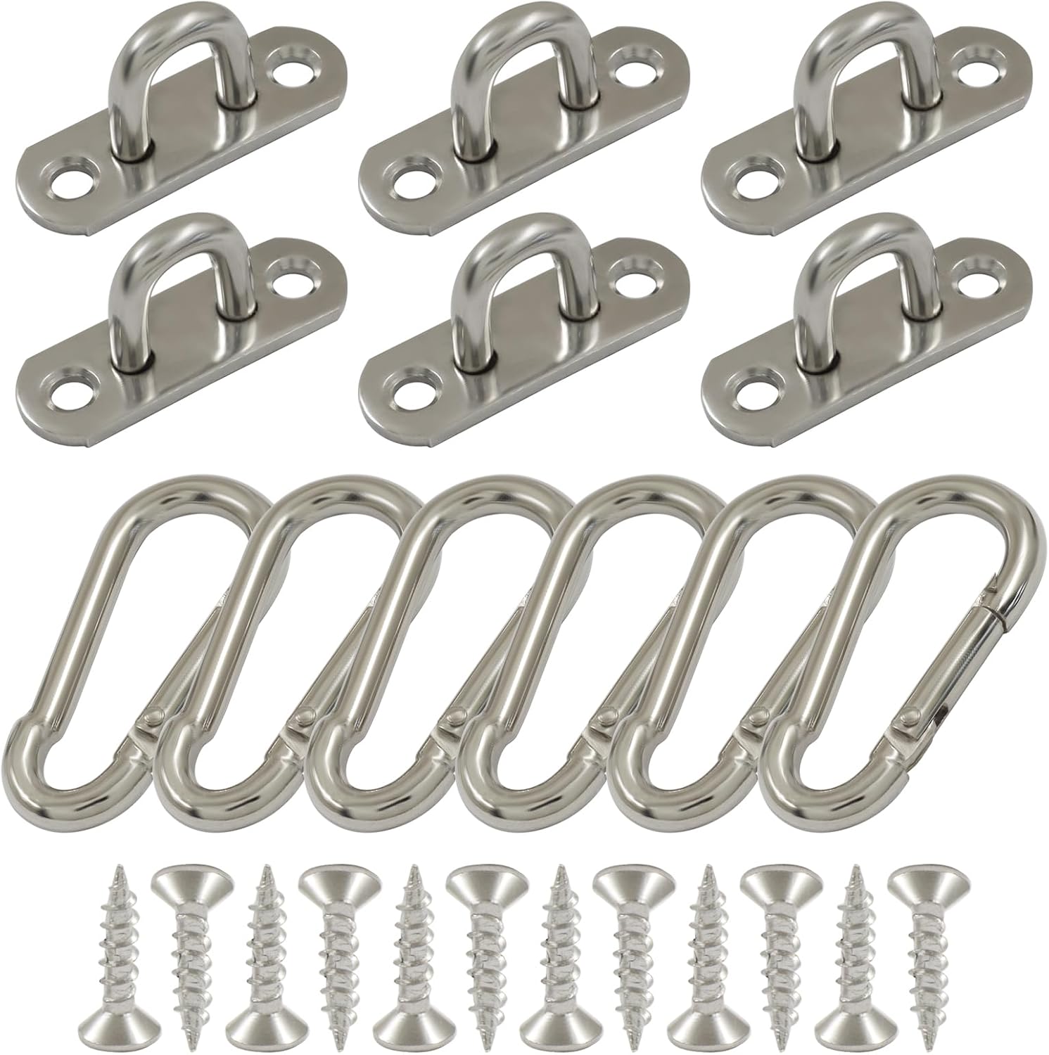 Waziaqoc 12-Pack 304 Stainless Steel Pad Eye Plate Hooks Kit, Pad Hanger Rings (1.55 x 1.05 Inch) with Screw for Secure Wall & Ceiling Mount