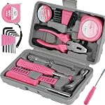 Ensemble d'outils rose de 24 pièces pour femmes – Mini trousse à outils pour étudiants universitaires et chambres de dortoir – Boîte à outils de démarrage pour la maison, le bureau et le dortoir