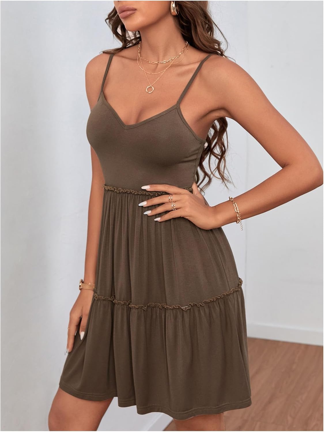 SOLY HUX Women's Summer Dresses Tiered Ruffle Sleeveless Sundress Swing Cami Short Dress - Image 3