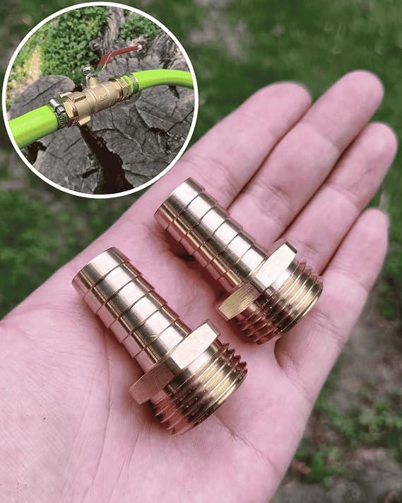 1/2 Barb to 3/4 Male GHT Brass Garden Hose Adapter, 1/2 Inch Hose Barb to 3/4 Male Garden Hose Fitting Connector