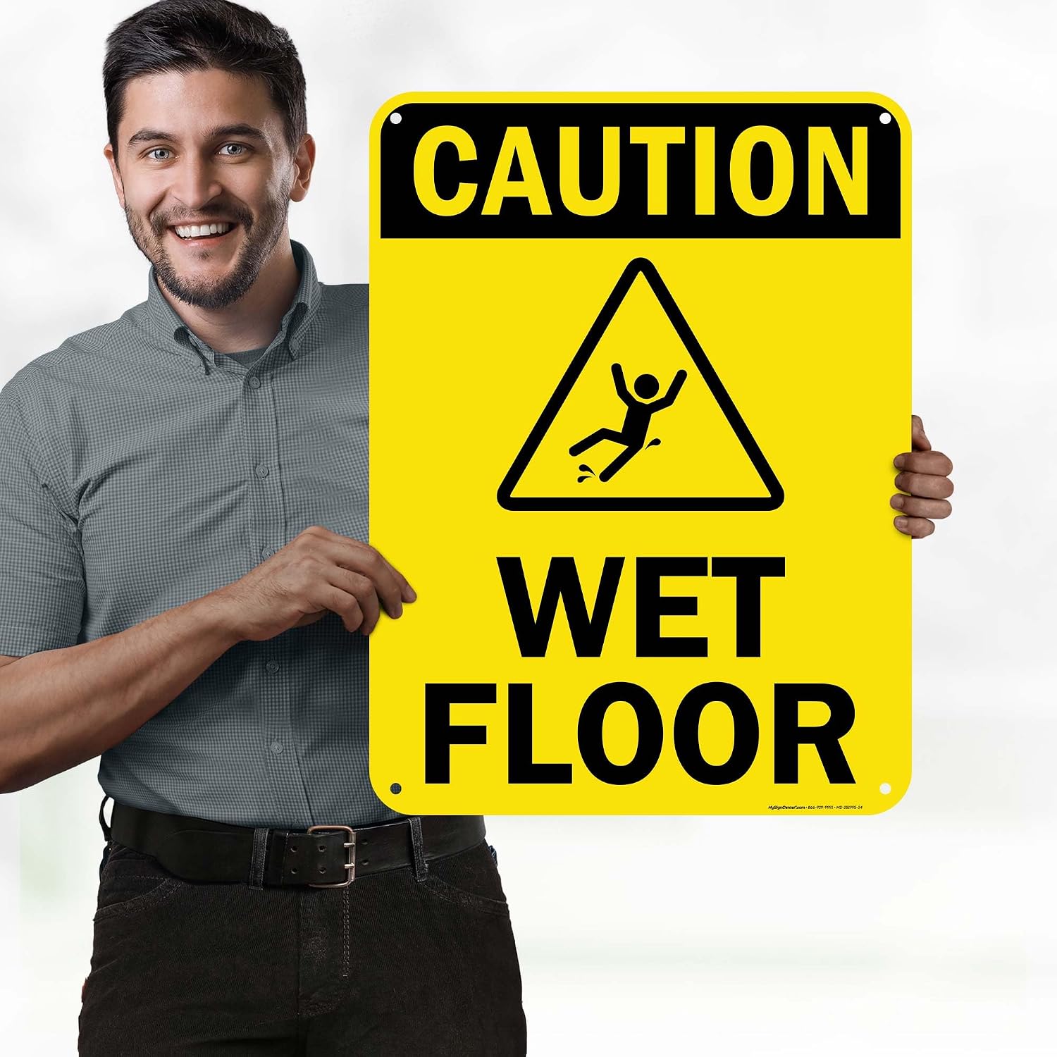 Caution Wet Floor Sign, 18x24 Inches, 55 mil thick HDPS (high density polystyrene), Made in USA by My Sign Center