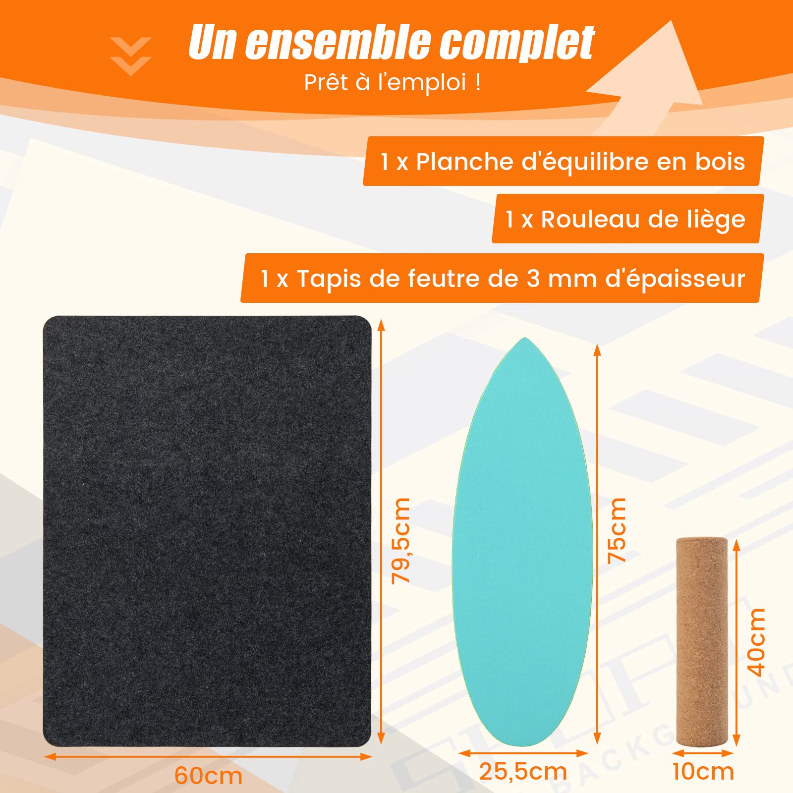GOPLUS Planche d'Équilibre en Bois avec Rouleau en Liège et Tapis de Feutre Antidérapant, Surf Balance Board d’Entraînement, Améliore Force du Tronc, Charge Max 100kg