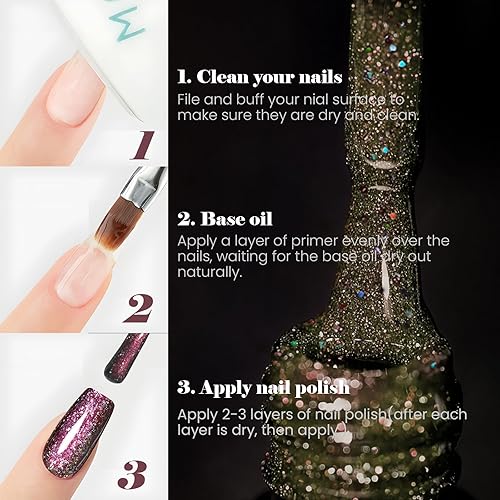 Miniatura 6 de U-Shinein Esmalte de uñas holográfico de camaleón, verde transparente, multicolor que cambia de color, secado rápido y duradero, esmalte de uñas