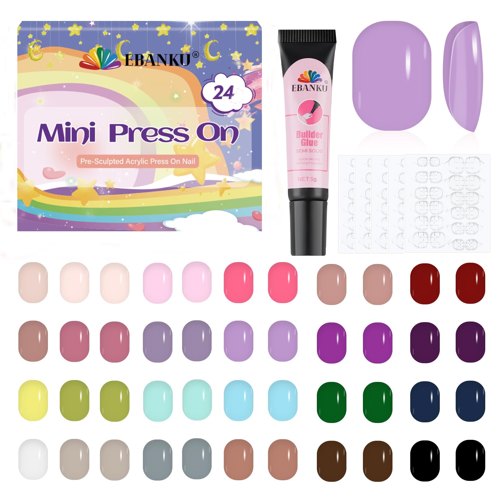 576 Pieces Kids Short Glossy Press on Nails