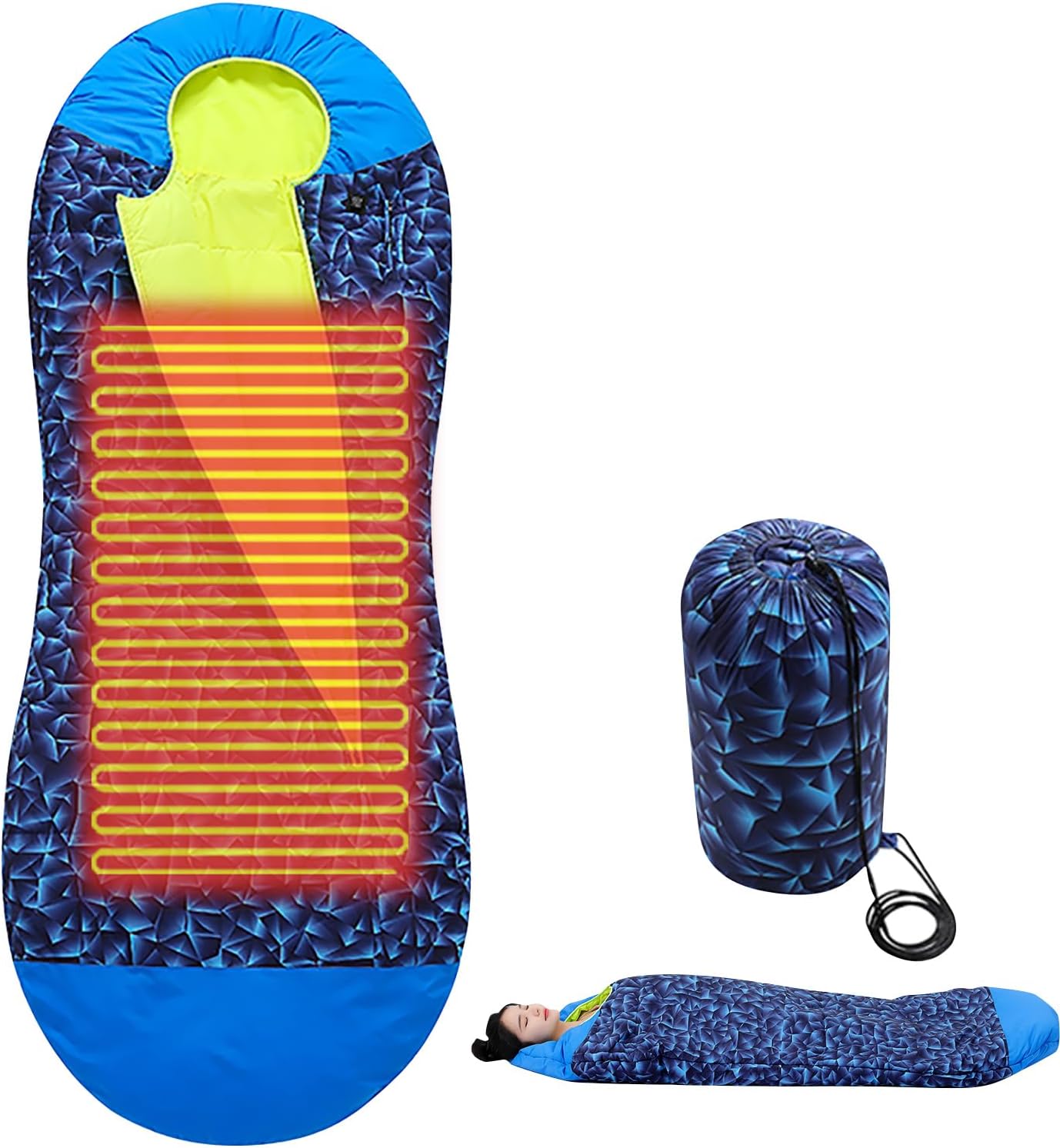 Portable Electric Sleeping Bag with Rechargeable Battery Flexible Heat Settings for Hiking Travel Home Fabric Outdoor Electric Slumbering Bag