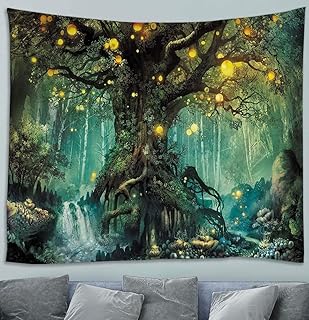 Alittle Mur de tapisserie suspendue arbre de vie dans la Forest elfes plantes de la rivière Green River Psychédélique Trippy Nature Tapisseries pour chambre Dortort Salon de salon de salon mural
