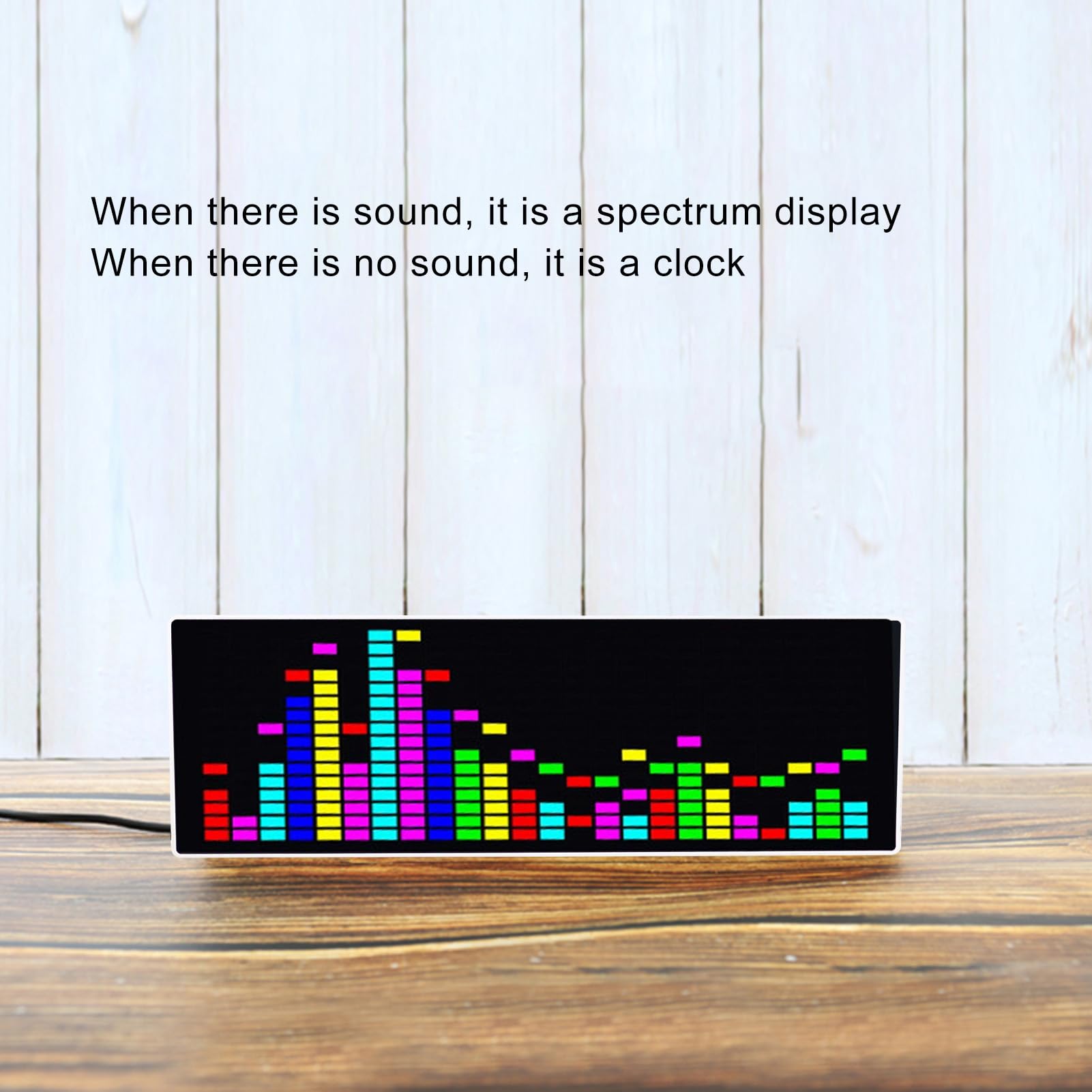 Pantalla LED de Espectro Musical, Visualizador de Audio de 384 LED RGB, Control de Cable de Voz con 12 Modos de Visualización, Reloj Electrónico y 3 Alarmas, para el Hogar, Fiesta,