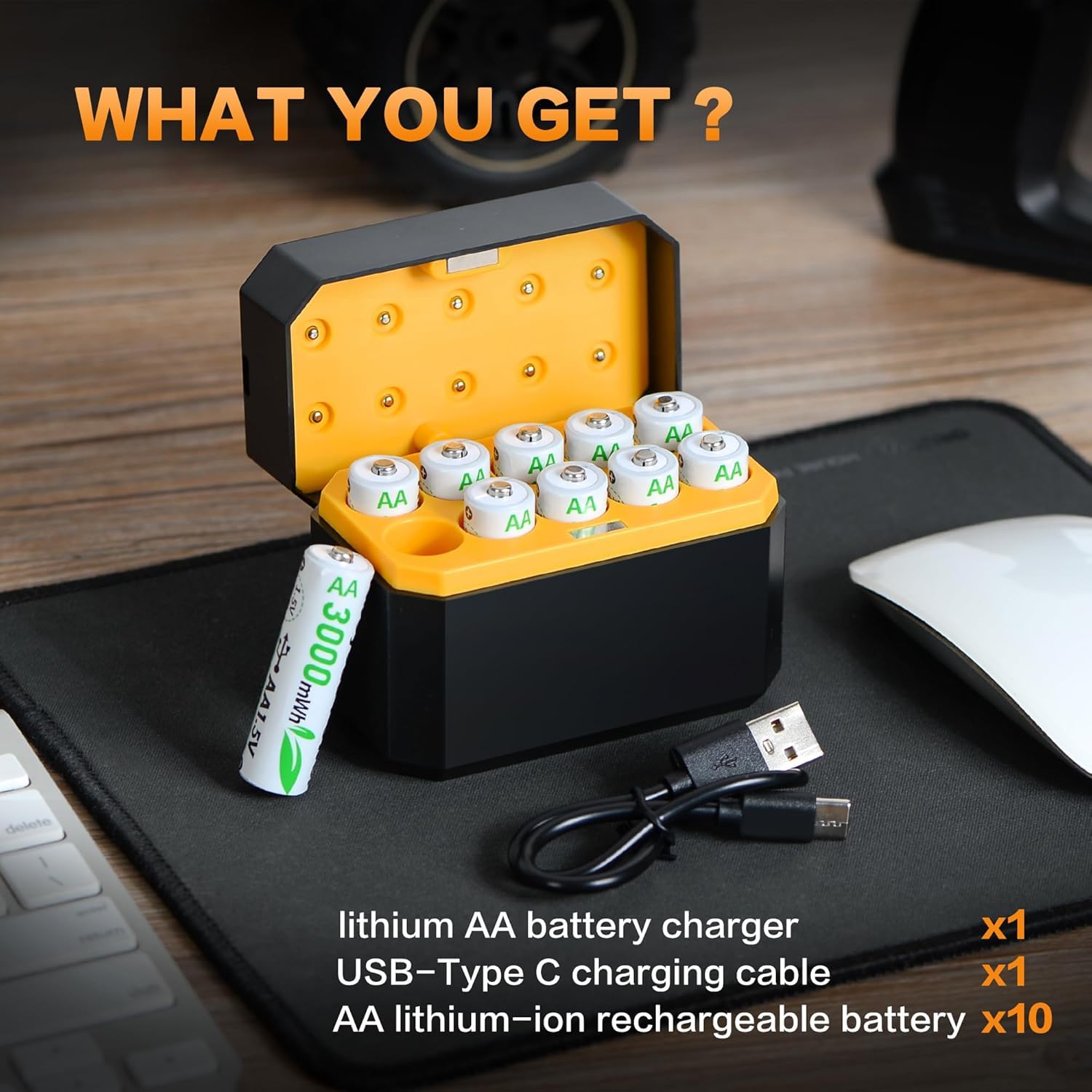 Wiederaufladbare AA-Batterien, Lithium mit Ladegerät, 1,5 V, 3000 mWh, Doppel-A-Akku, wiederaufladbar, langlebig, Pilas Recargables Lithium-Ionen-AA-Akku mit Lade-Aufbewahrungsbox für Blink Outdoor