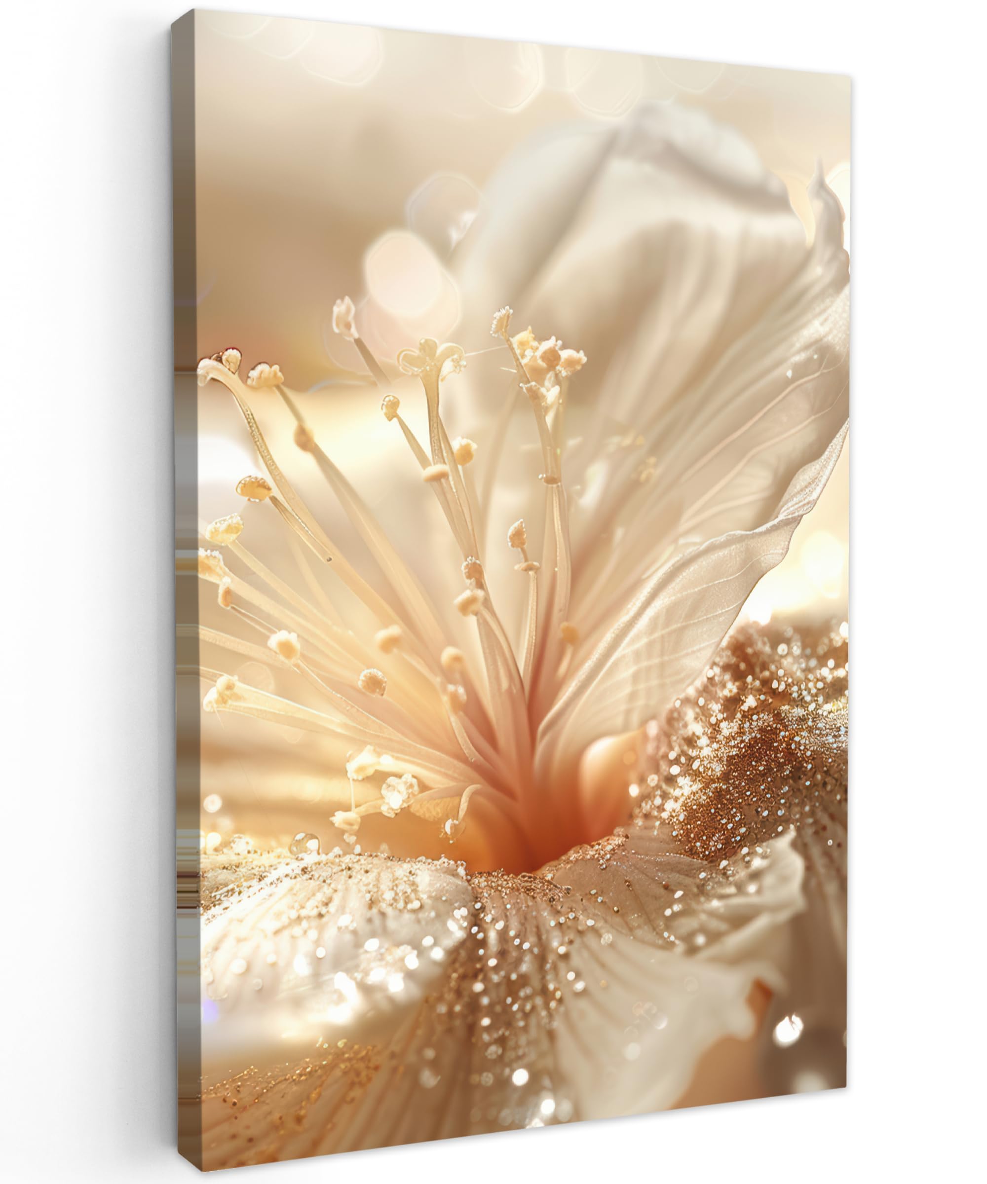 MuchoWow© Canvas Wall Art 8"x12" / 20x30 cm Home Decor Paintings for Living Room Decorations Gifts Hallway Flower - White - Glitter - Gold - Modern — image 1