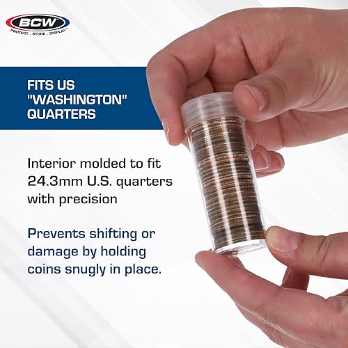 Miniatura 4 de BCW Tubos de almacenamiento de monedas de cuarto – Paquete de 100 | Soportes de monedas de plástico de calidad de archivo, tapas de rosca |