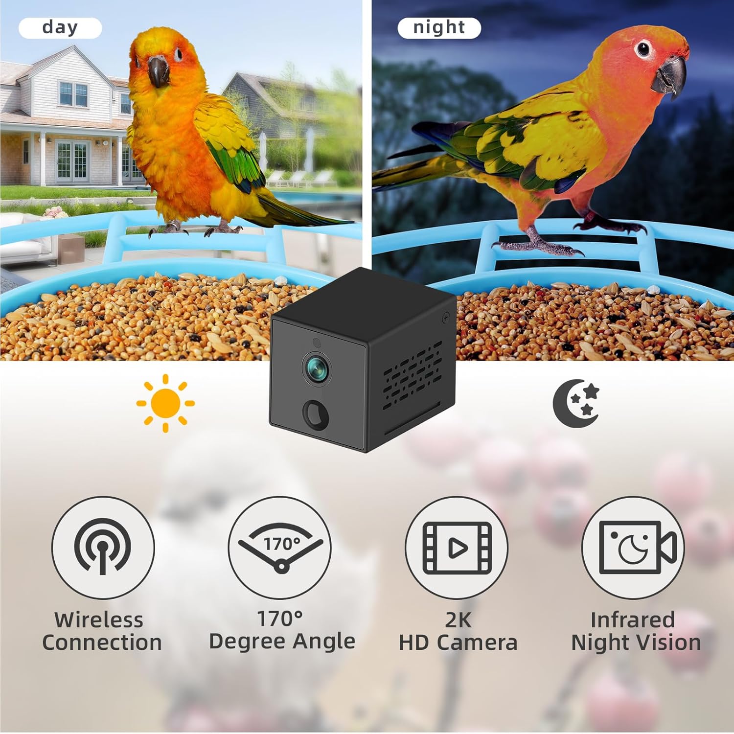 Bird Feeder with Camera 2K HD Bird Watching Solar-Charged Camera Automatic Shooting & Motion Detection, Bird House Camera, Ideal Gift for Family