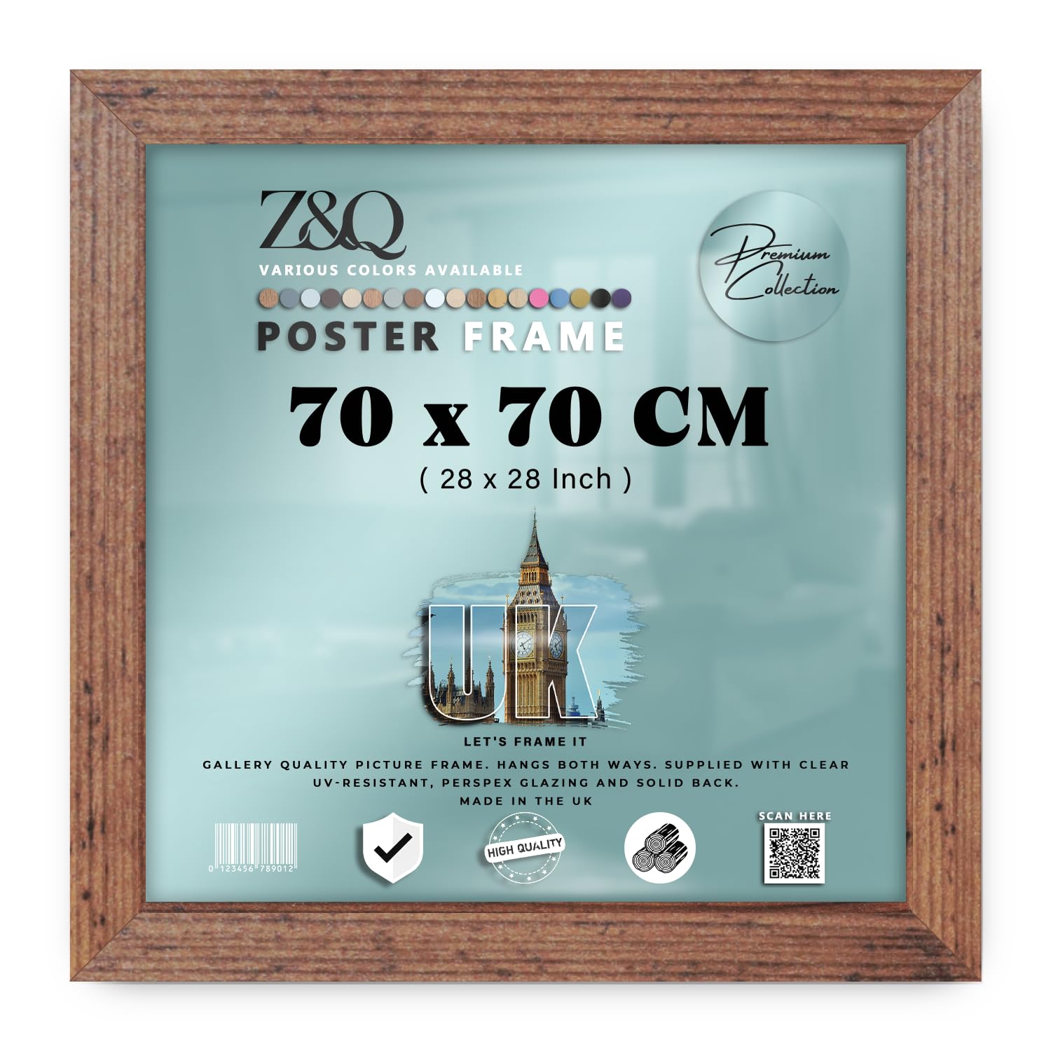 Z&Q | Modern MDF Wall Frame (70 x 70 CM) Premium Wood Texture, Sturdy Picture Display 28X28 Inch Professional Look, 700 x 700 mm [ Rustic ]
