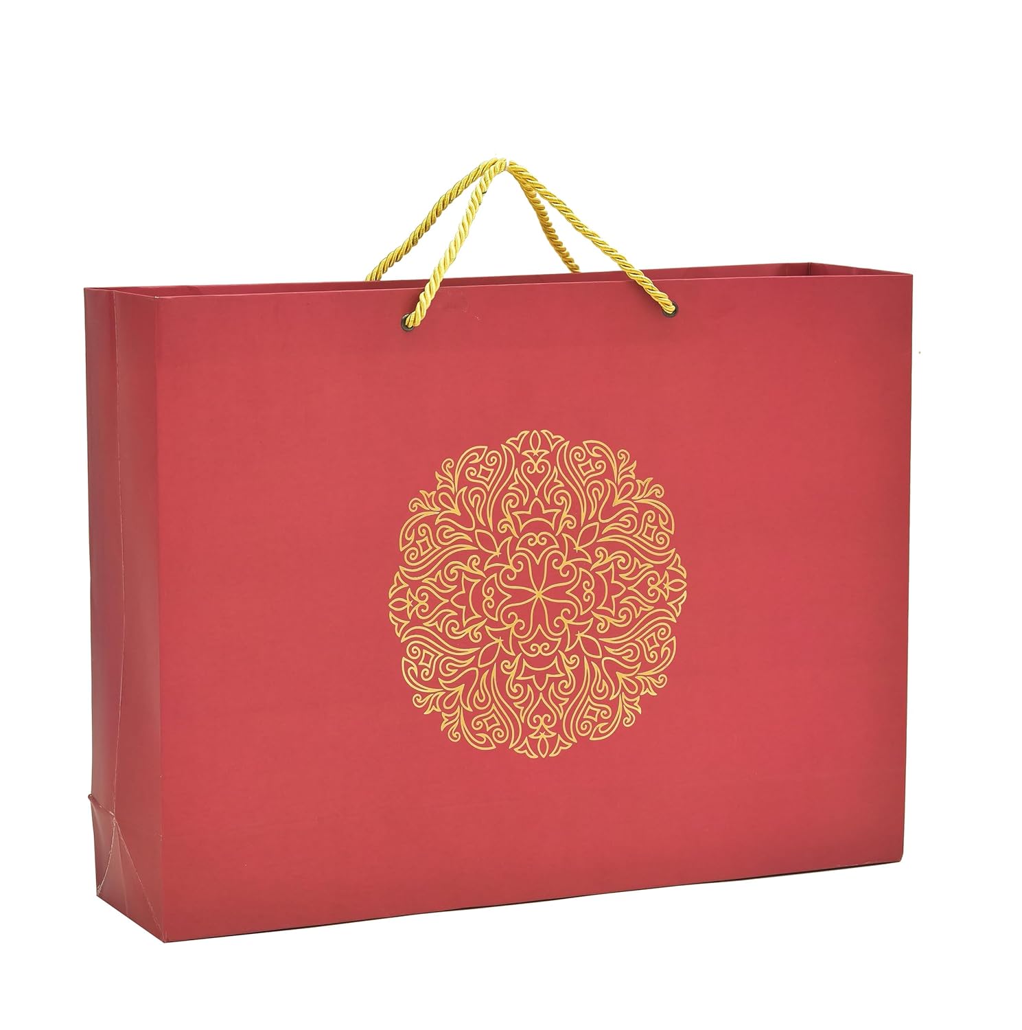 PPJ-Round Motif (Foil Printed) Paper Carry Bag, 16 Inch X 12 Inch X 4 Inch For Diwali/Wedding/Function/Birthday/Return Gifts/Christmas (Pack Of 5),Metallic