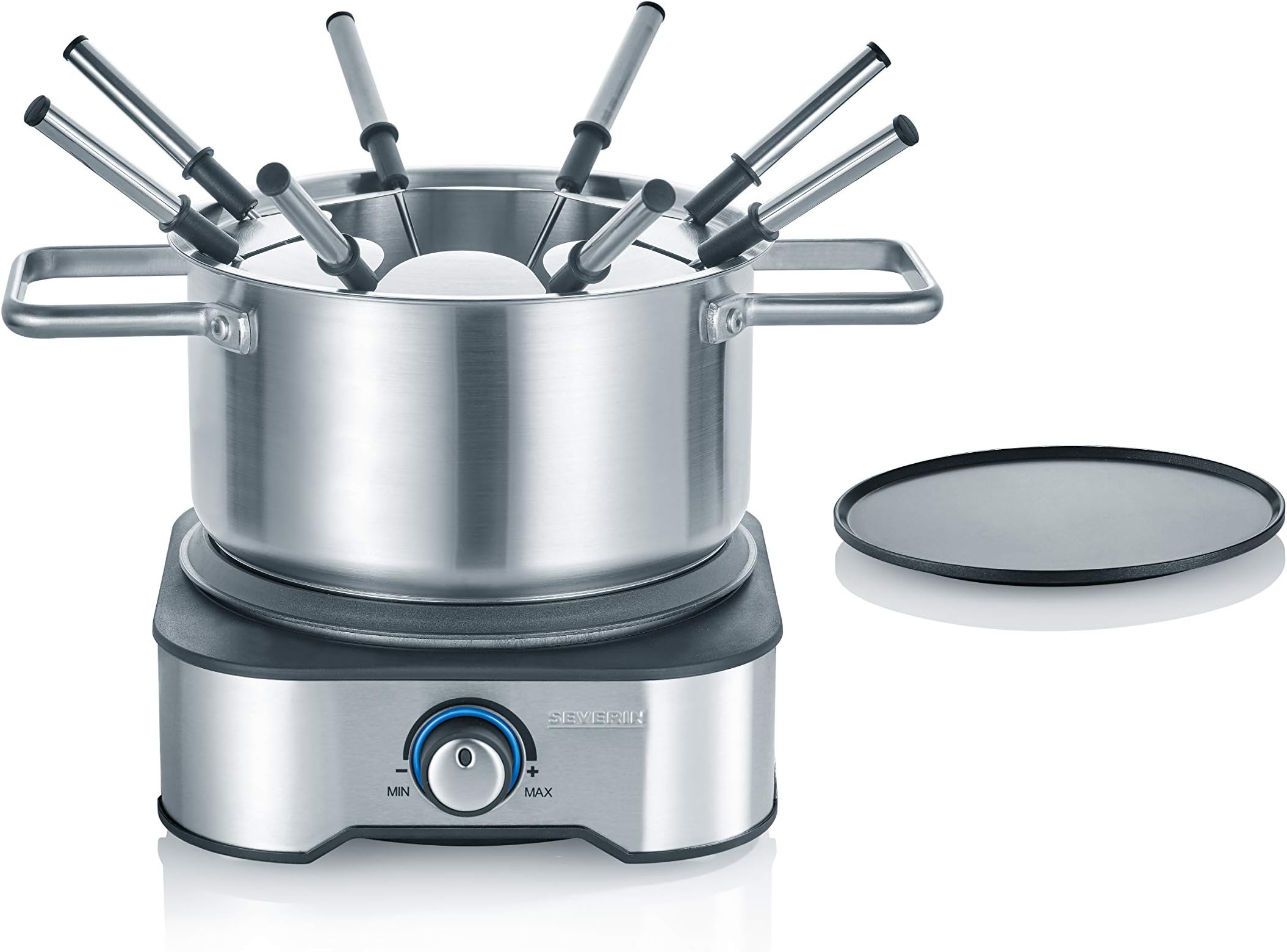 SEVERIN FO 2409 Fondue and Crêpe Maker, 2-in-1, Cheese, Chocolate Fondue, Crêpes, Fun Cooking, 1500 W, 1.3 liters, Stainless Steel