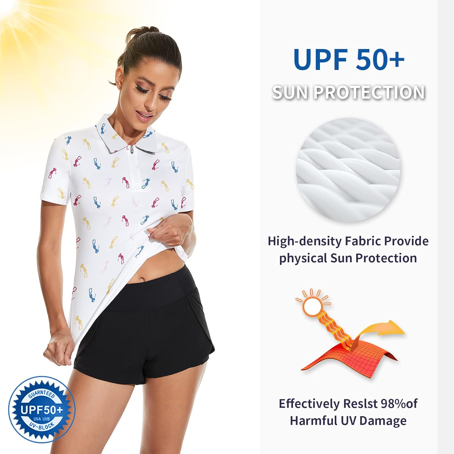 Women's Golf Shirt Short Sleeve Tennis Shirt Quarter Zip Golf Pullover Golf Polo Shirts Argyle Tops - Image 3