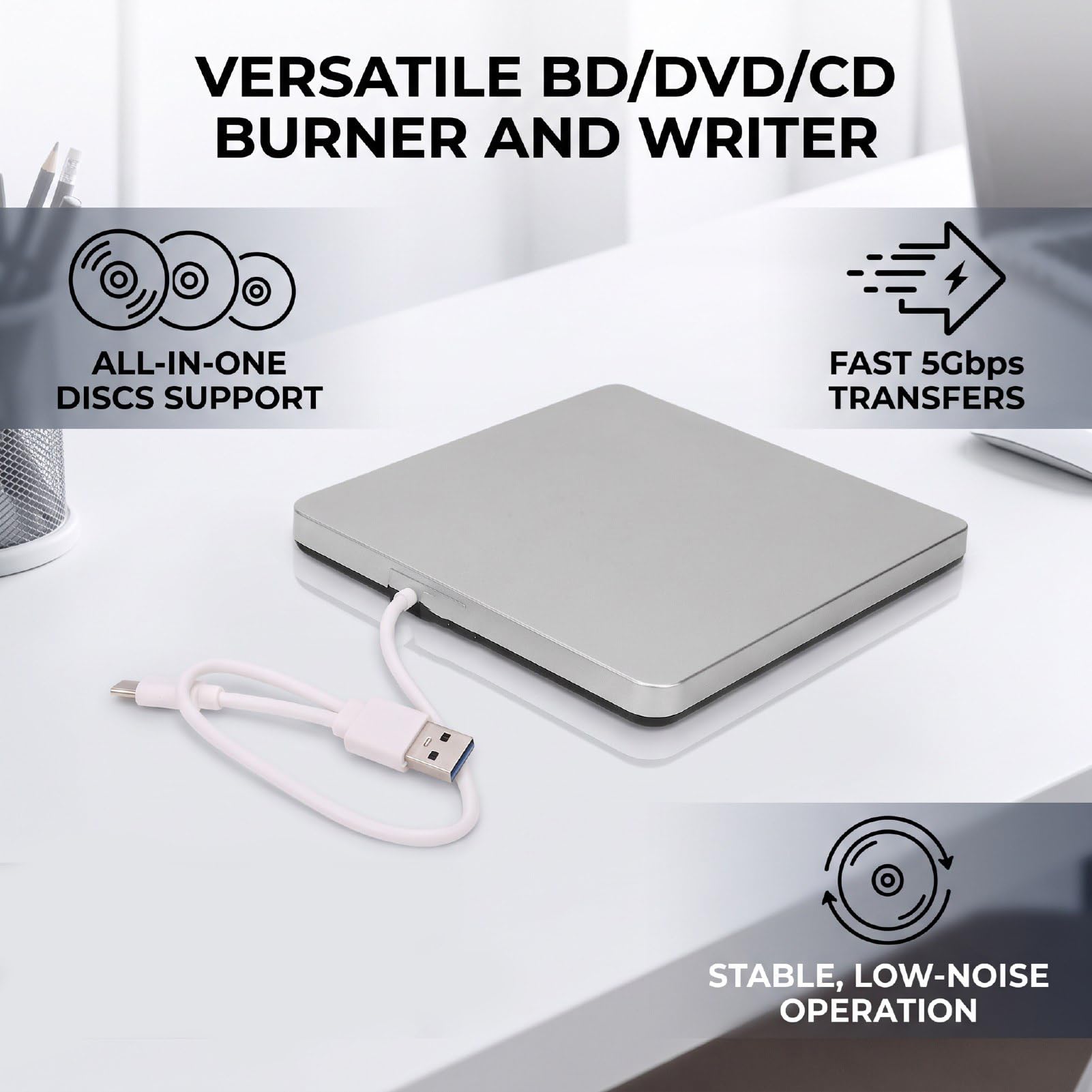 banapoy Lecteur DVD Externe USB Type C, Graveur de CD BD, Graveur