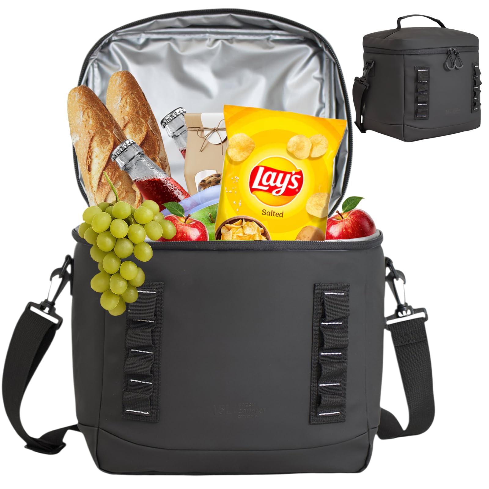 Bordlite 15L Insulated Cooler Bag Black โ Leakproof Large Lunch Bag with Waterproof Lining, Thermal Insulation, Adjustable Shoulder Strap, Picnic Travel Cooler for Food & Drinks โ image 1